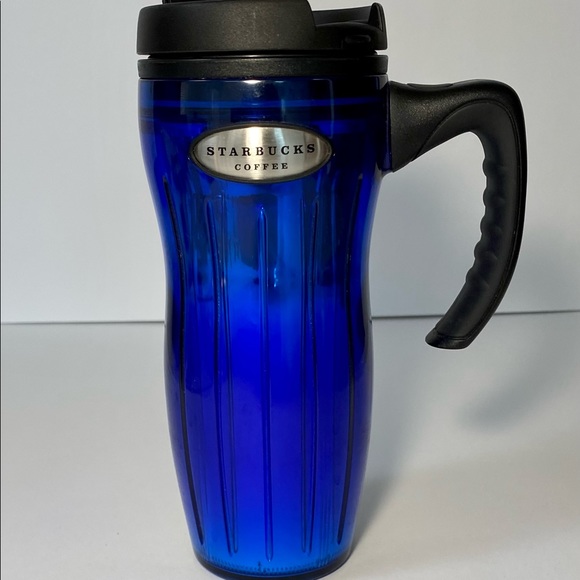 Starbucks Coffee Blue Commuter Travel Mug Tumbler w/ Lid 16oz Black Handle 2004 - Picture 2 of 6